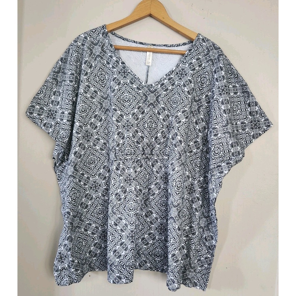 Cacique Womens 22/24 Fractal Pattern V Neck Kimono Style Top Shirt Gathered